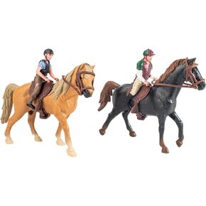 People Horse Riding Figurine Realistic Riding People Action Figure Plastic Horse Rider Model for Farm Animal, Set of 2