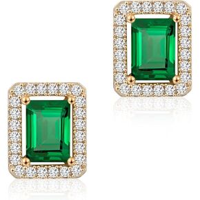 Gold Rectangular Zircon Emerald Studs Earrings for Women Gemstone Earrings Cubic Zirconia Birthstone Earrings Crystal Vintage Green Earrings for Women Gift in Kuwait