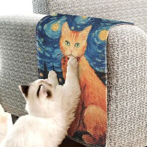 3 in1 Cat Scratcher Mat 23.6x15.7'' for Floor Carpet Couch Wall, Natural Sisal Scratching Pad for Cats with 360° Adhesive Velcro Tape, Cat Scratch Furniture Protector, Anti-Slip, Daisy