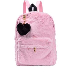 Pink Backpack Purse for Women Fluffy Fleece Bags Faux Fur Heart (Pink)