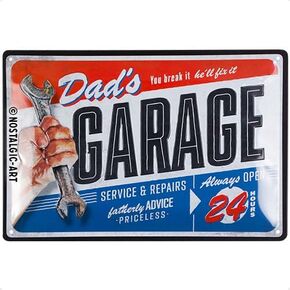 Nostalgic-Art Retro Tin Sign, 7.9" x 11.8", Dad’s Garage – Gift idea for dad, made of metal, Vintage design for wall decoration