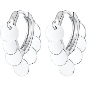 Hoop Earrings Set for Women, Hypoallergenic Hoops Jewelry for girls, 925 Sterling Silver Hoop Earrings, Huggie Hoop Earrings Dangle 5 little discs Drop