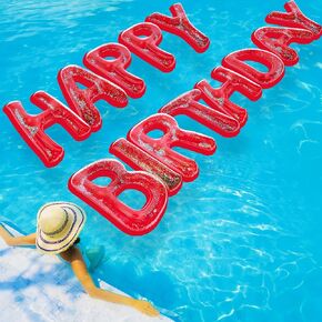 ArtCreativity Happy Birthday Pool Party Decorations - Red Happy Birthday Pool Float with Confetti Inside - Large 20 Inch Floating Pool Letters with Velcro Ties - Pool Birthday Party Decorations