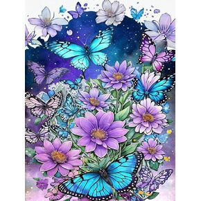 AREOPNMG 5D Butterfly Diamond Painting Kits for Adults Beginners,DIY Flower Diamond Art,Full Round Drill Diamond Dot Gem Art Kits,Home Wall Decor 12x16 Inch