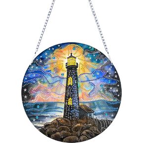 Nivvey DIY Hanging Diamonds Painting Pendant Kit Lighthouse, 7.4x7.4inch Gem Painting Board Art Kit Ornament, Special Crystal Diamond, Box Package