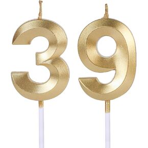 Gold 39th & 93rd Birthday Candles for Cakes, Number 39 93 Candle Cake Topper for Party Anniversary Wedding Celebration Decoration