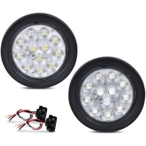 PIT66 2pcs 4 Inch Round 12 LED Reverse Backup Tail Lights Truck Trailer Lamp Clear Lens 12V Universal Compatible with Trucks Trailers Tractors Semi-Trailer Dump Truck Bus Boat
