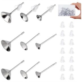 DICOSMETIC 300Pcs 3 Sizes Earring Post 3 Sizes Stainless Steel Rhinestones Cabochons Stud Earrings Blank Stud Earring Settings with 350Pcs Plastic Ear Nuts for DIY Jewelry Making, Pin: 0.7mm
