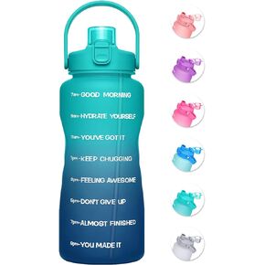 Unistar Half Gallon Water Bottle with 2-in-1 Lid (Straw lid/Chug Lid), 64oz Large Capacity Water Jug BPA-free Gallon Water Bottle, Leak-proof Water Jugs, Water Bottle with Time marker for Gym Outdoor
