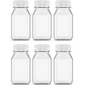 Axe Sickle 6 Pcs 4 Ounce Juice Bottles Plastic Milk Bottles Bulk Beverage Containers with Tamper Evident Caps Lids White for Milk, Juice, Drinks and Other Beverage Containers