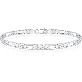 Hadoken 925 Sterling Silver Clasp 5mm Silver Chain Bracelets for Men Women Diamond Cut Cuban Chain Figaro Chain 6.5/7/7.5/8/8.5/9 Inch