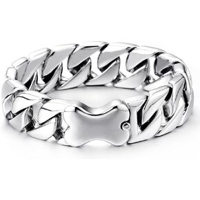 COOLSTEELANDBEYOND Masculine Mens Stainless Steel Large Curb Chain Bracelet with Dog Bone Charm, Polished