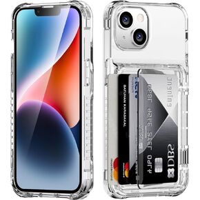 for iPhone 15 Plus Case Wallet iPhone 14 Plus Case Clear Protective Case Credit Card Holder Heavy Duty Shockproof Anti-Scratch Anti-Yellow Cover for iPhone 14 Plus 15 Plus 6.7 inch Transparent
