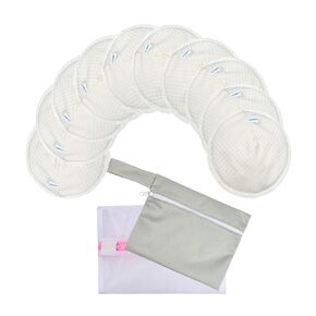 Organic Bamboo Nursing Breast Pads - 10-Pack Reusable Non-Slip Nipple Pads for Breastfeeding New Moms Postpartum Essentials (3.9inch) with Washing Bags and Handbags（Middle，White）