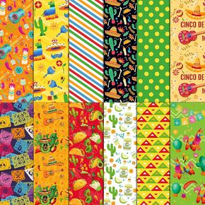 VIVIQUEN 24 Sheets Mexico Cinco De Mayo Double-Sided Scrapbook Paper 30x30cm Cactus Craft Paper Folded Flat for DIY Decorative Background Card Making Photo Album Junk Journal Decor