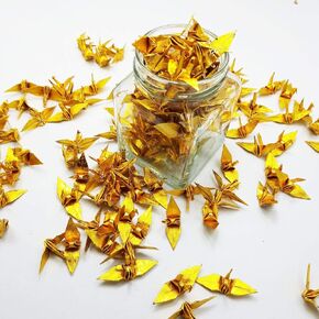 100 Origami Paper Crane Gold Rose Pattern Made of Small 1.5 inch Origami Crane for Wedding Gift, Decorate, Backdrop Wedding