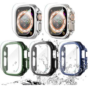 حافظة WINGLE مقاومة للماء لساعة Apple Watch Ultra واقي شاشة 49 مم مع طبقة من الزجاج المقسى، [5+5 عبوات] إطار صلب من البولي كربونات ممتص للصدمات كامل 2 في 1 لحافظات iWatch Ultra 49 مم للرجال in Kuwait