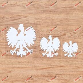 Polish Coat of Arms Eagle Polska Poland Herb Polski Vinyl Decal Sticker - 3 Pack White Simple Style, 3 Inches, 4 Inches, 6 Inches - No Background for Car Boat Laptop Cup