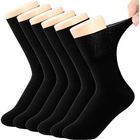6 Pairs Non Binding Loose Fit Socks Ankle Socks Seamless Socks Wide Thin Crew Socks with No Elastic Top for Men Women, Plus (Black)