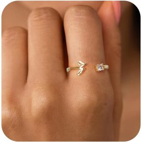 Gold Rngs for Women, Dainty 14K Gold Plated Initial Rings Cute Name Rings Personalized Letter Thumb Pinky Ring Adjustable Open Rings for Women Non Tarnish Jewelry Gifts for Women