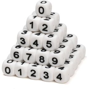 Melius 50Pcs Silicone Number Beads 0-9 Number, 12mm Square Number Beads for Pens, DIY Key Chains, Crafts