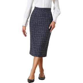Allegra K Women's Plaid Tweed High Waist Work Office Bodycon Pencil Skirt