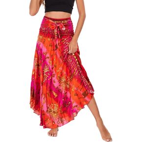 FEOYA Hippie Skirt Boho Skirts for Women Long Gypsy Dress Summer Beach Bohemian Maxi Skirt 2-in-1 Hippy Clothing