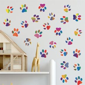 6 Sheets 36 Pcs Colorful Dog Footprints Wall Stickers, sacinora Cartoon Dog DIY Wall Decals Removable Vinyl Peel and Stick for Kids Baby Nursery Bedroom Playroom Art Decorations