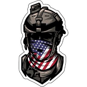 WickedGoodz American Flag Soldier Decal - Military Bumper Sticker - Veteran Sticker - Full Color