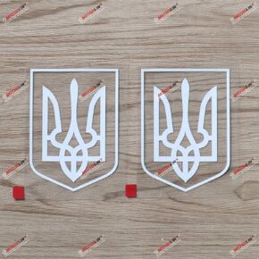 2X White 4'' Ukrainian Tryzub Trident Ukraine Decal Sticker Car Vinyl die Cut no Background