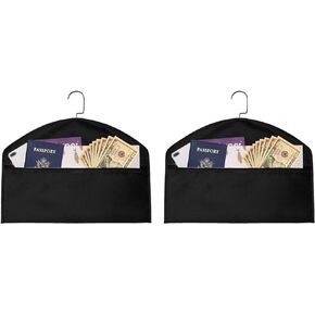 2pcs Hanger Diversion Safe, waterproof Hidden Pocket Safe, Fits Under Hanging Clothes with Pocket to Hide Valuables for Home or Travel (BLACK, A)