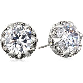 "Cz Ears" Crystal Cubic Zirconia Ruffled Round Stud Earrings