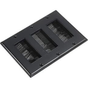 PATIKIL Brush Wall Plate Decoration Wall Panel Cable Pass Through Three Gang 163mmx114mm Black for Low-Voltage Cables