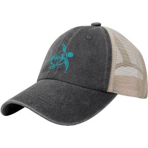 Women's Sea Turtle Trucker Hat Vintage Distressed Adjustable Washed Mesh Baseball Cap
