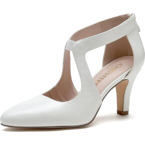 Women's Pumps,Comfortable Closed Toe 3-Inch Kitten Heels,Low Heels for Work,Office,Wedding,and Dressy Occasions,Dress Shoes for Women,LIFEPUMPS-White PU1-10