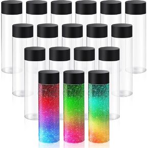 Tanlade 24 Pcs Clear Plastic Bottles Empty Sensory Bottles with Caps PET Plastic Juice Bottles Reusable Bulk Leakproof Drink Container Plastic Sensory Bottles for Juice Milk (Black Lid,12 oz/ 350 ml)
