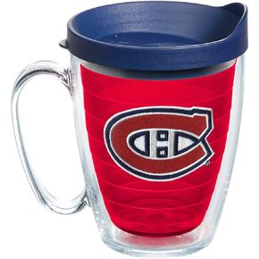 كوب Tervis مصنوع في الولايات المتحدة الأمريكية بجدار مزدوج NHL Montreal Canadiens معزول يحافظ على المشروبات باردة وساخنة، كوب 16oz، الشعار الأساسي - أحمر داخلي