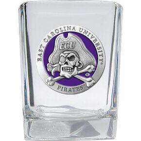 East Carolina Pirates Square Shot Glass | Hand-Sculpted 1.5 Ounce Shot Glass | Intricately Crafted Metal Pewter Alma Mater Inlay