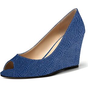 Womens Slip On Work Patent Peep Toe Fashion Wedge High Heel Pumps Shoes 3.3 Inch