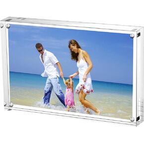 Acrylic Picture Frame 6x6-2 Pack, Clear Double Sided Frameless Photo Frame with Magnetic, Free Standing Desktop Acrylic Frame Display, Lucite Frame with Gift Box Package