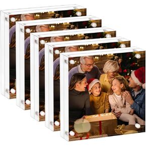 Acrylic Picture Frame 6x6-2 Pack, Clear Double Sided Frameless Photo Frame with Magnetic, Free Standing Desktop Acrylic Frame Display, Lucite Frame with Gift Box Package