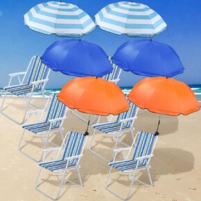 6 Pcs Beach Chair Umbrella with Universal Clamp Adjustable UPF 50+ 360° Beach Umbrella 38'' Portable Golf Umbrella for Chair Adjustable Shade Umbrella for Beach Camping Patio
