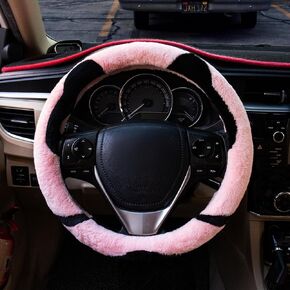Evankin Black Fluffy Car Steering Wheel Cover - Universal, Soft Plush Protector for 14-14.6 inch Wheels, Cute and Girly Design for Women, Anti-Slip, Comfortable, and Luxurious.