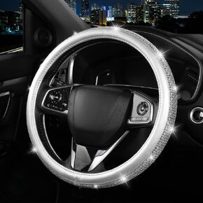 1Car Bling Bling Rhinestones Steering Wheel Cover for Women Girls, with Colorful Sparkling Diamond Crystal Microfiber Leather Steering Wheel Cover Universal Fit 15 Inch for SUV, Cars, Trucks (Black)