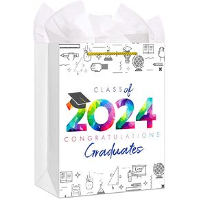 FaCraft Graduation Gift Bags 2024,13" Large Gift Bag with Wrapping Tissue Paper, Class of 2024 Graduation Party Favor Bags for College Senior Junior Graduates Kindergarten Nursing School