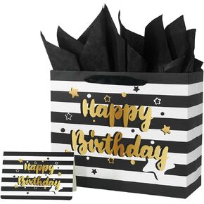 Happy Birthday Gift Bag Set with Greeting Card and Tissue Papers, 12.6" Large Premium Paper Bag for Men Women Kid’s Birthday Parties