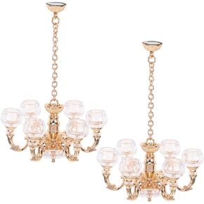 ibasenice Dollhouse Chandelier Candles - 2pcs LED Fake Candles Chandelier Lamp Dollhouse Pendant Light Miniature Candle Lamp DIY Hanging Light Retro Lamp
