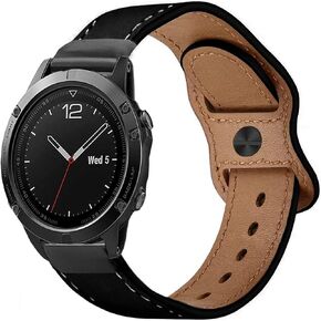Compatible with Garmin Fenix 6 Pro Band 22mm Eay-fit Crazy Horse Leather Watch Strap Bracelet Replacement Bands for Fenix 5/Fenix 6/Fenix 5 Plus/Forerunner 945/Approach S60/S62 Smartwatches(Black)