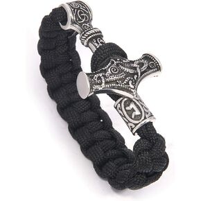 Stainless Steel Viking Mjolnir Thor Hammer Braided Paracord Bracelet Norse Rune Protection Jewelry for Men Women