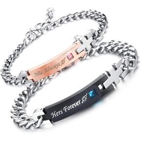 redrain 2Pcs Couples Bracelets His Hers Matching Set Stainless Steel Chain Adjustable Personalized Promise Birthday Gifts Jewelry (Always/Forever)